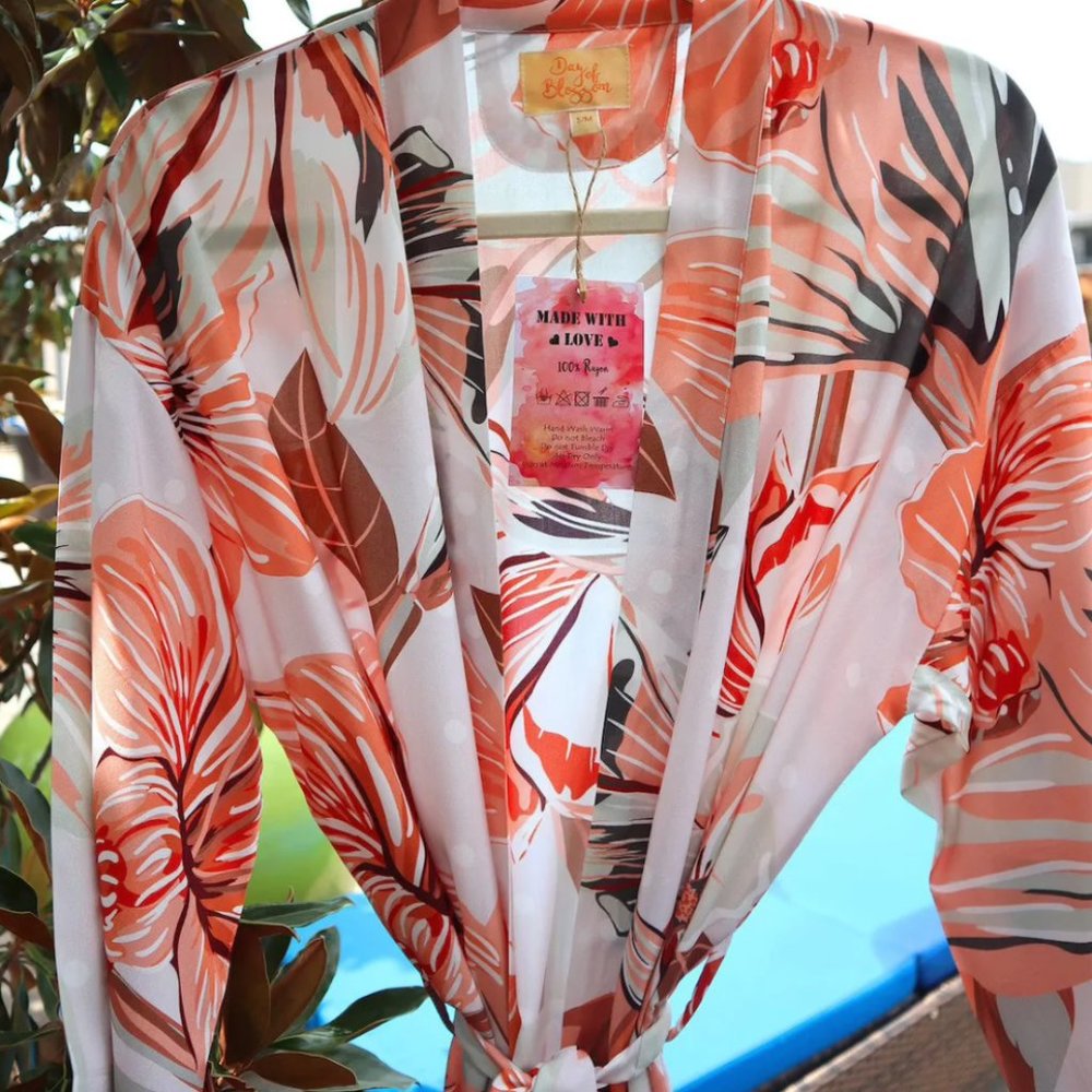 Day of Blossom Tropical Pattern Kimono Robe